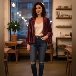 Free People Plum Lace-Trimmed Kimono